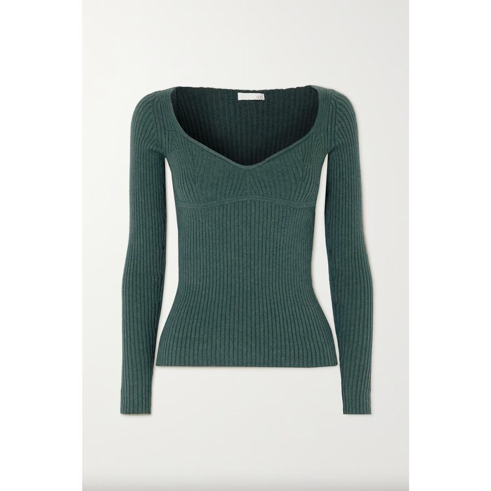 Skin Deep Teal Ribbed Scoop Neck Sweater